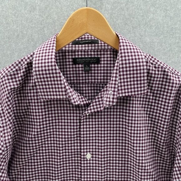 Banana Republic Button Front Shirt Mens Large Red White Gingham Plaid Cotton - Picture 2 of 8